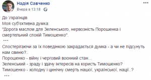 Савченко обвинила Зеленского